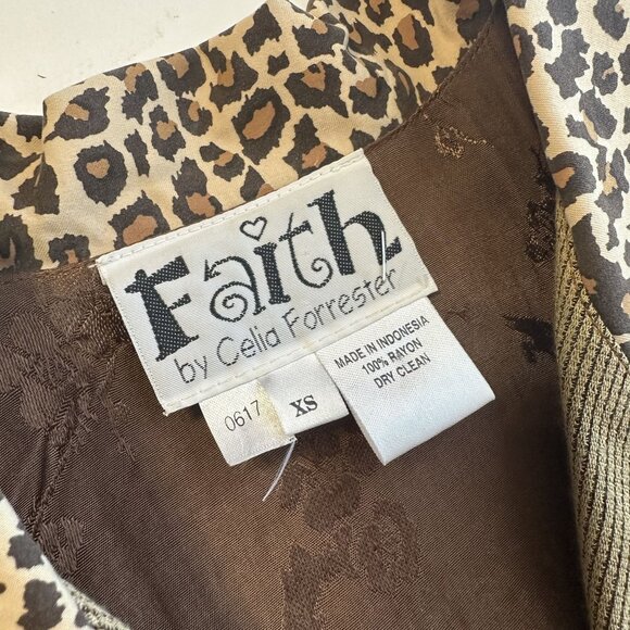 Faith By Celia Forrester Womens Brown Leopard Print  Jacket & Dress Set XS Vtg - Picture 5 of 13